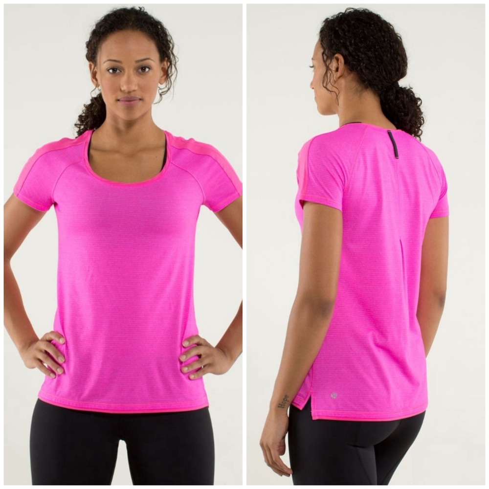 Lululemon Race Me Short Sleeve Heathered Raspberry Glow Light RARE 6